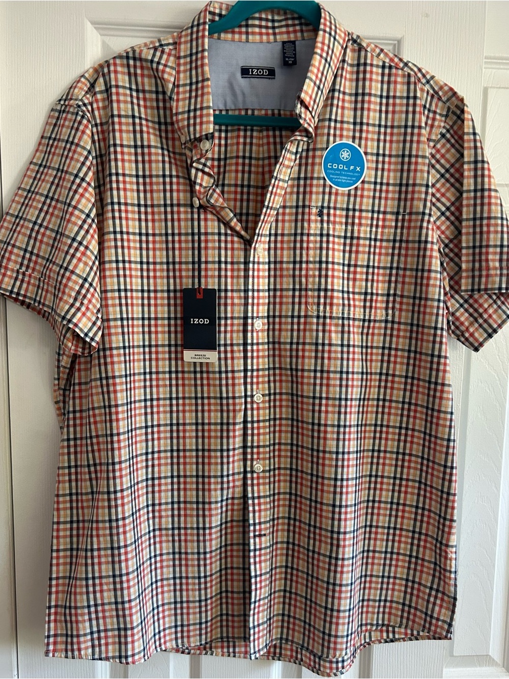 Izod Breeze Cool FX Short-Sleeve Plaid Button-Down Shirt